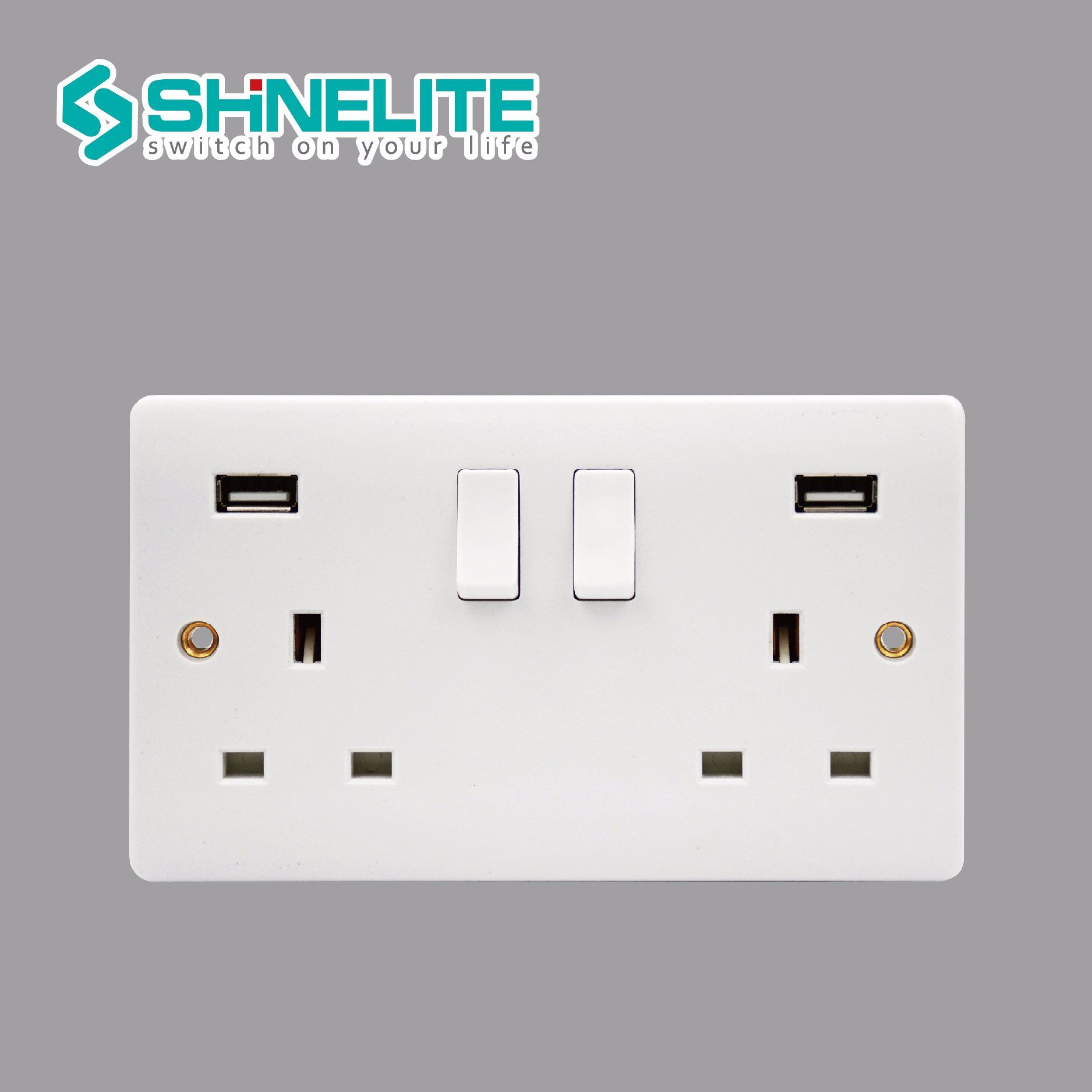 2 Gang Switched Socket with 3400mA USB Socket