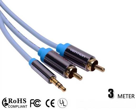 3m 10ft 3.5mm to 2RCA Cable with Gold Plated