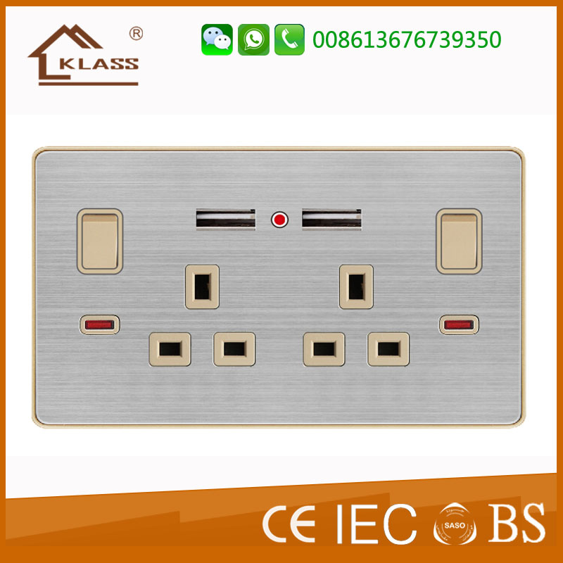 Us Standard Double 13A Wall Switch Socket USB Wall Switch Socket