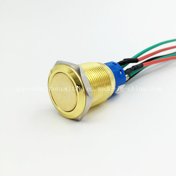 19mm Flat Head 2no 2nc Gold Finish Momentary Switch