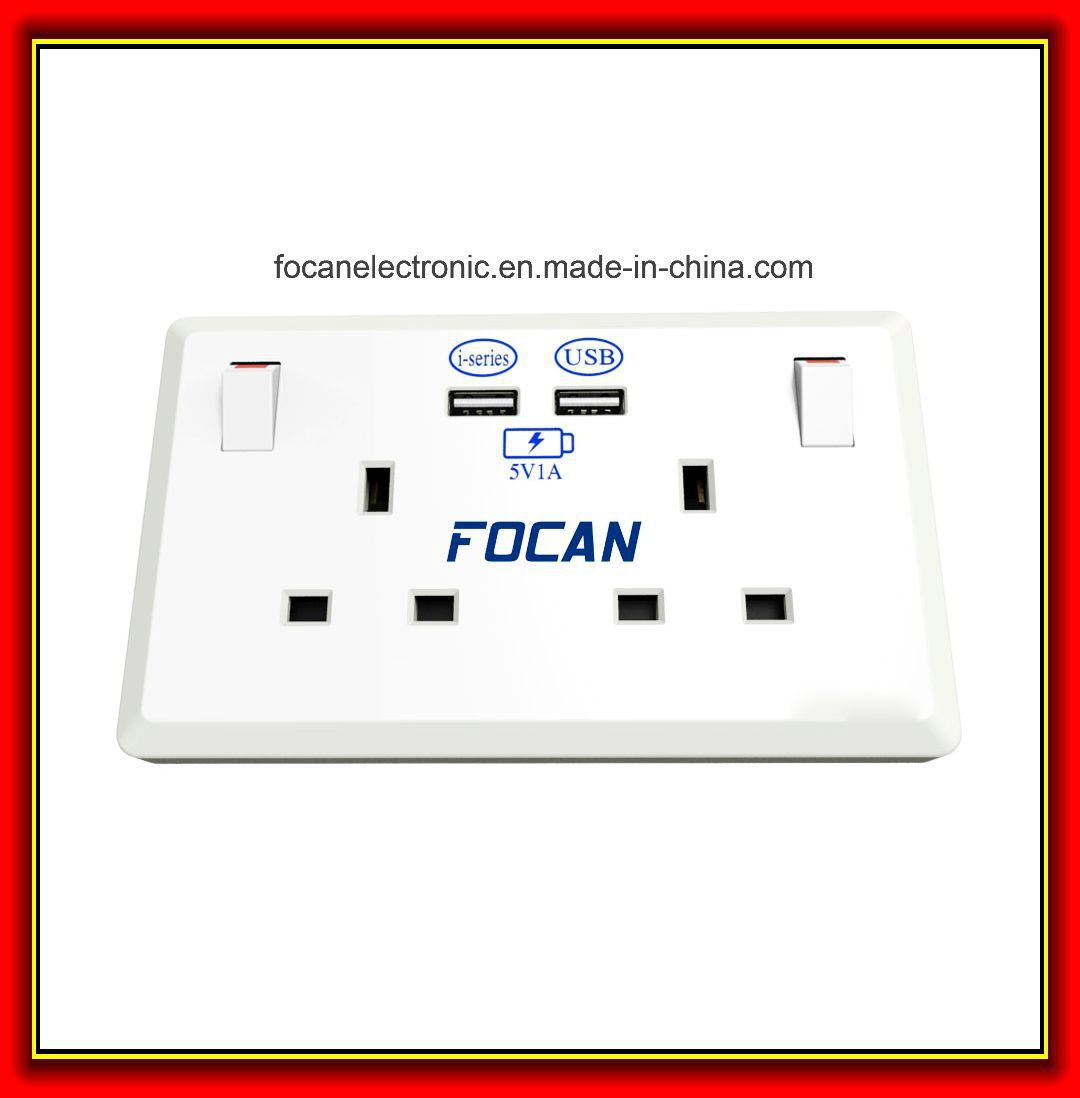 British Bs CE 5V 1A USB Wall Socket with Double USB Charging Ports for UK 3 Pin Plug Using