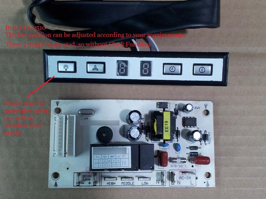 Range Hood Push Button Control Switch with 2 Digital Seprate