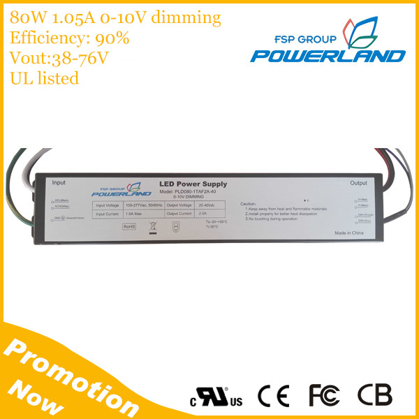 80W 1.05A 0-10V Dimmable LED Driver with 38-76V Output