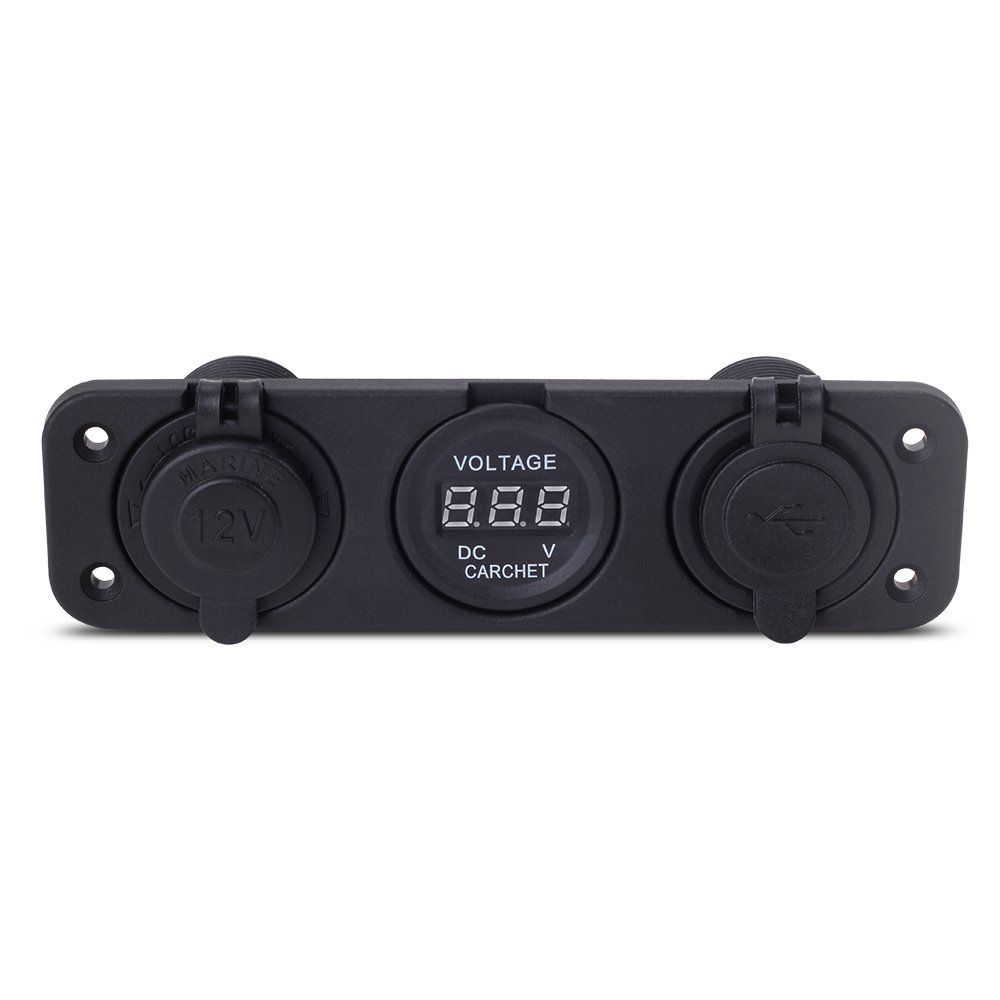 Waterproof Dual USB 5V 3.1A Charger + Voltmeter + 12V Outlet Socket Panel