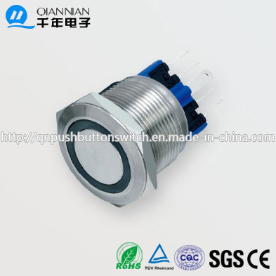 22mm 1no 1nc Resetable Self-Locking Flat Ring Illuminated IP67 Ik10 Push Button Switch