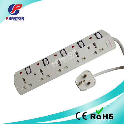 5 Way UK Power Plug Socket with Switch and Indicate Lamp