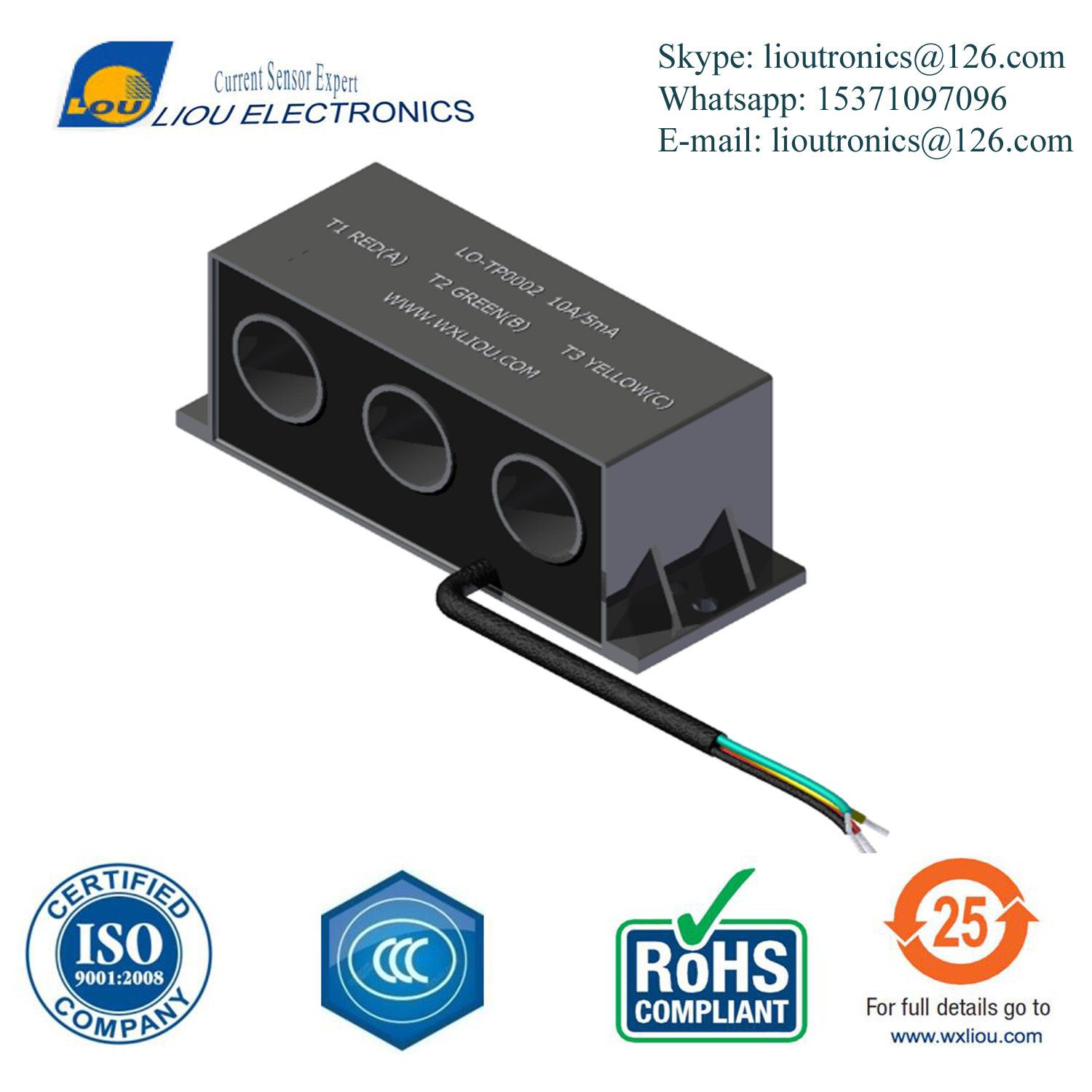 High Accuracy Three-Phase Current Sensor 1: 2000 Ratio 0.1 Class