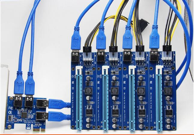 PCI-E 1X to 4 *16X Extension Riser Adapter Splitter Card