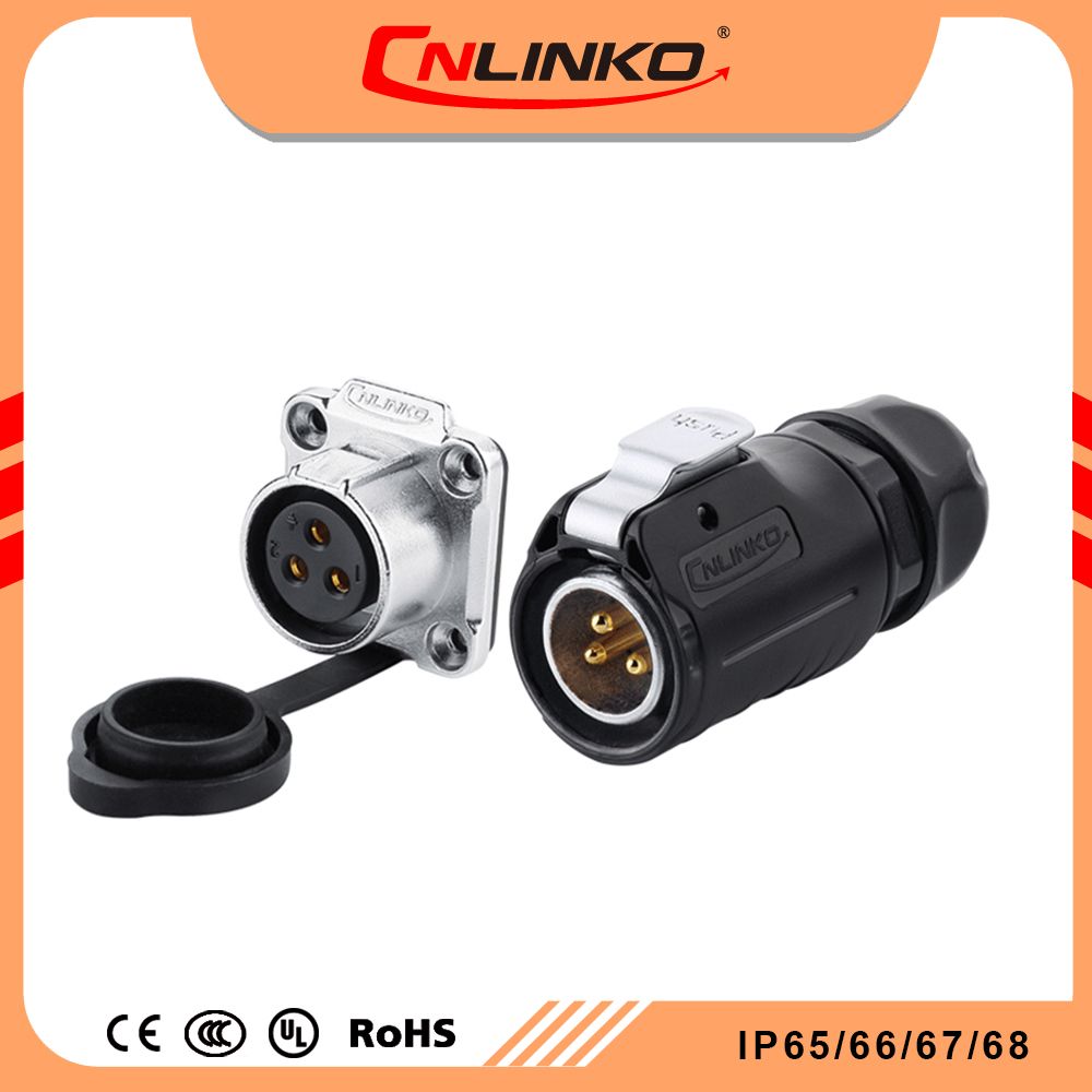 Connector 3 - Pin M24 Panel Mount Female Sockets Metal Shell Male Plugs, Waterproof IP67 Connector for Auto Device