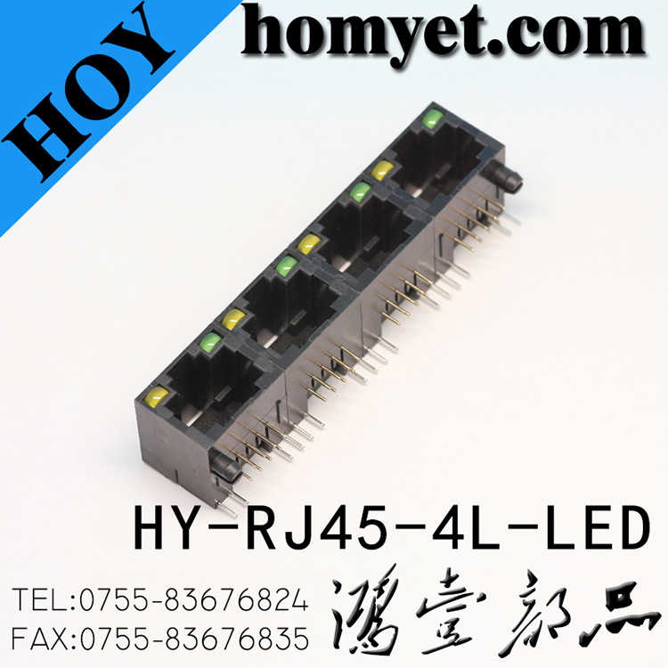 Professional Manufacturer 4 Module RJ45 Female Connector with LED (HY-RJ45-4L-LED)