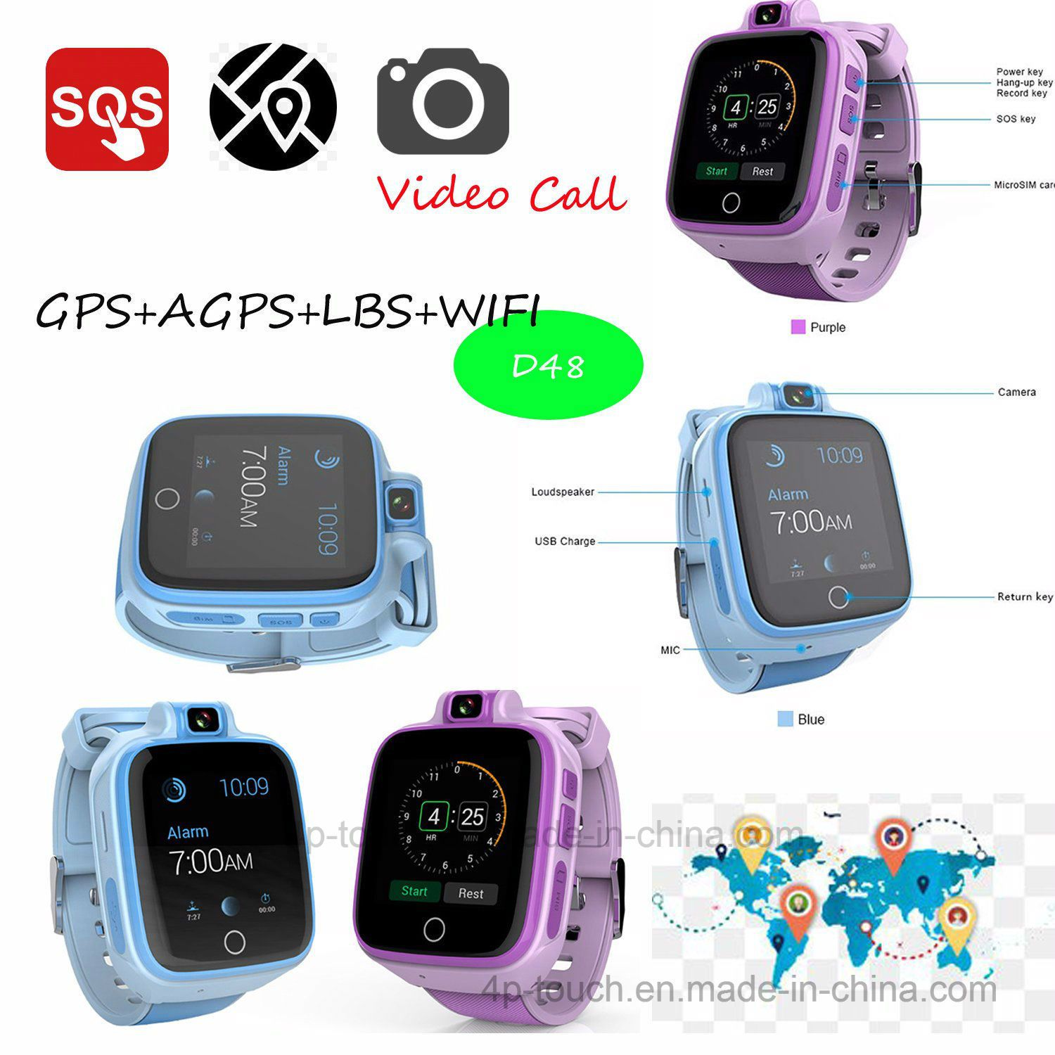 Newest 4G/Lte Kids GPS Tracker Watch with Video Call D48