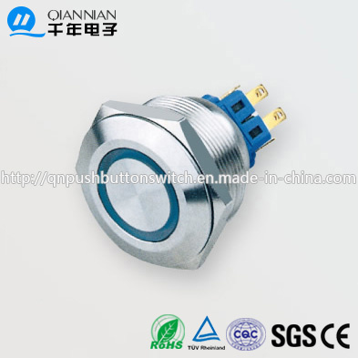 28mm 1no Nc/2no 2ncresetable Self-Locking Flat Ring Illuminated IP67 Ik10 Push Button Switch