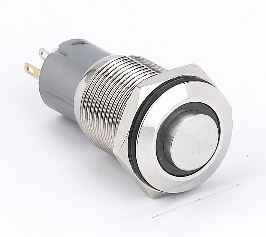 High Round Waterproof Latching Sealed Illuminated Black Push Button Switch