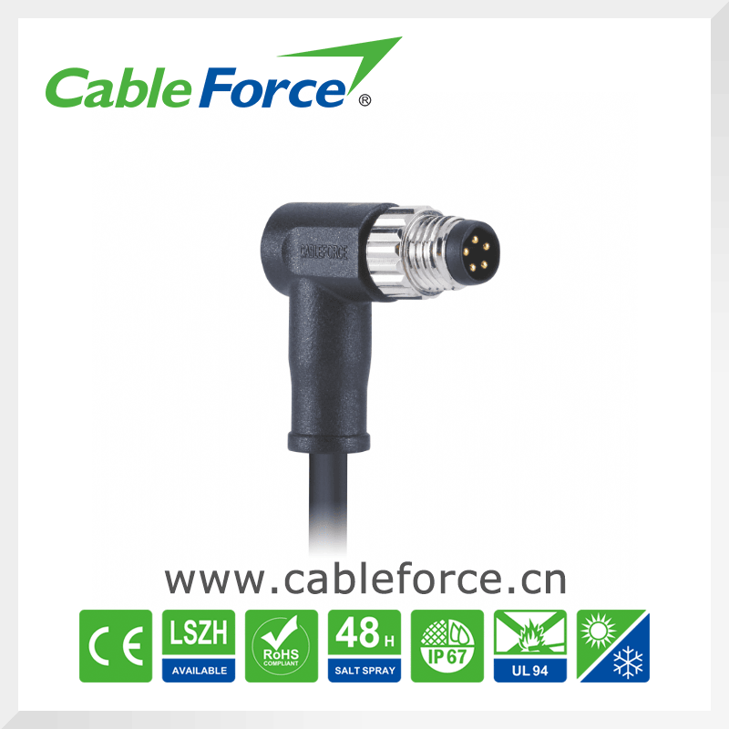 M8 Connector 5 Pin Male Right Angled Molded Cable for Sensor and Material Handling with Ce Certification