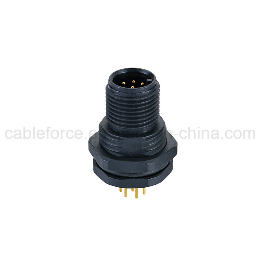 M12 8pin Male PCB Contacts Panel Mount Connector with Plastic Screw for Factory Automation
