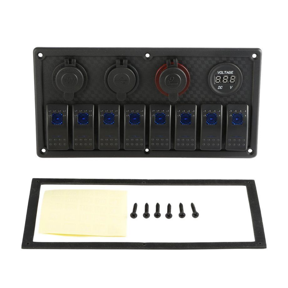 Waterproof 8 Gang 12-24V Rocker Switch Panel Voltmeter Control System for Car Marine Boat
