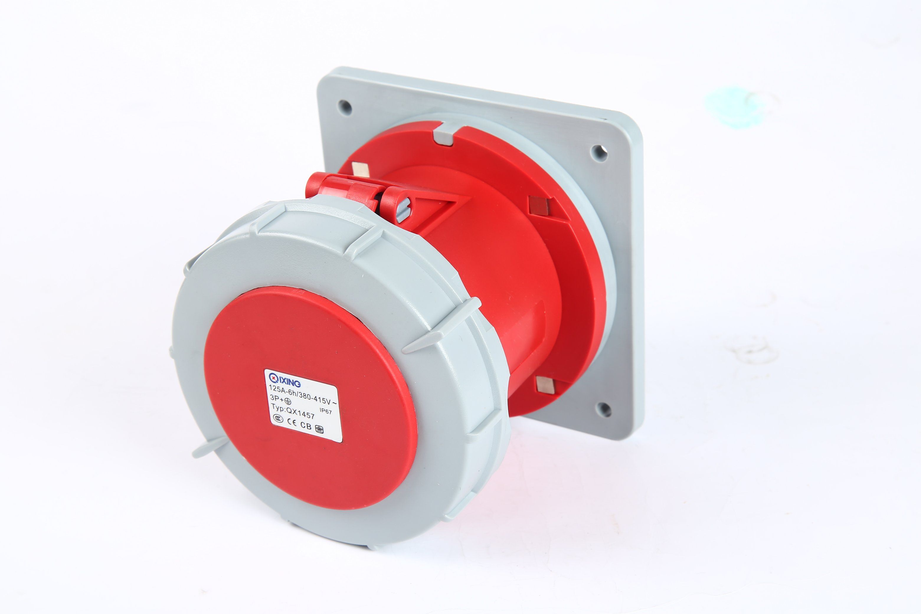 Cee/IEC IP67 32A 4p Red Panel Straight Socket