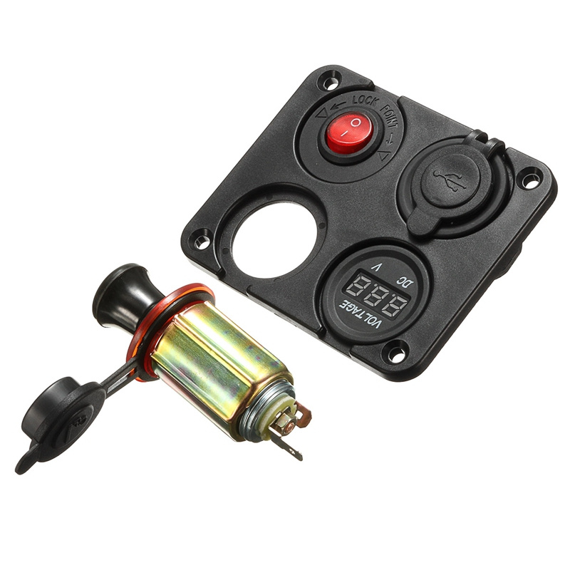 12V Socket Cigarette Voltmeter Dual USB Charger Lighter on-off Switch