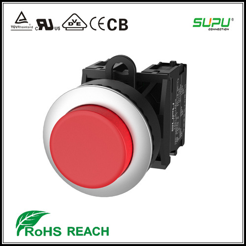 Supu Extended Latch Red Recessed Metal Front Ring Pushbutton Switches