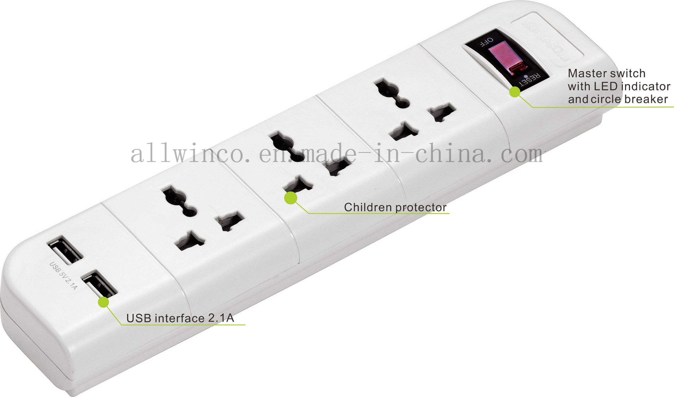 4 Ways Universal Extensio Cord with USB Charger