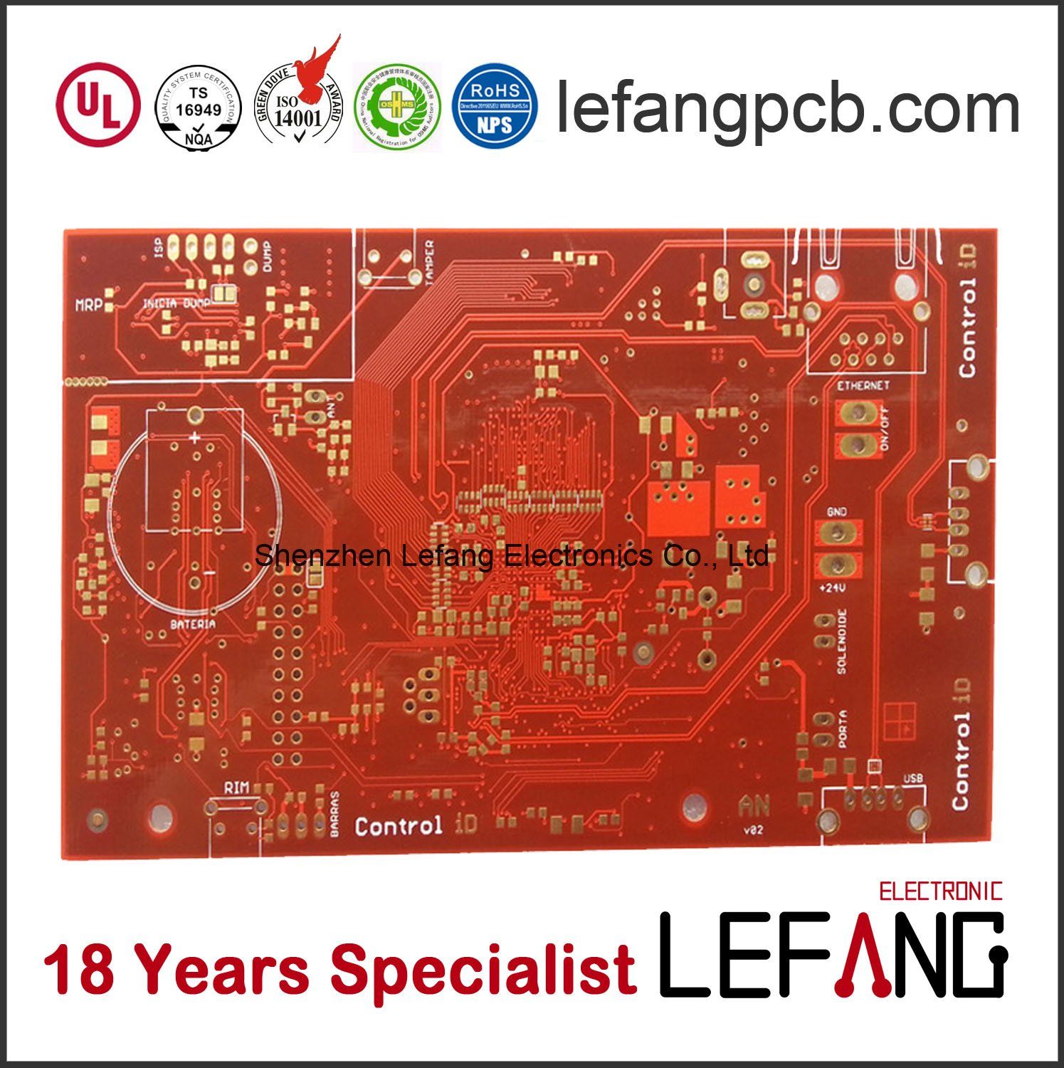 Multilayer Red Solder Immersion Gold PCB Board for Industrial Control