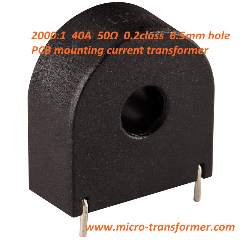 2000: 1 40A 50ohm 0.2calss 6.5mm Hole PCB Mounting Current Transformer