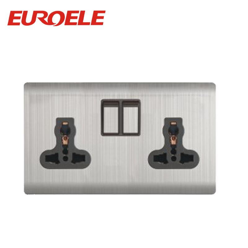 Universal Type Stainess Steel 2 Gang Switched Socket