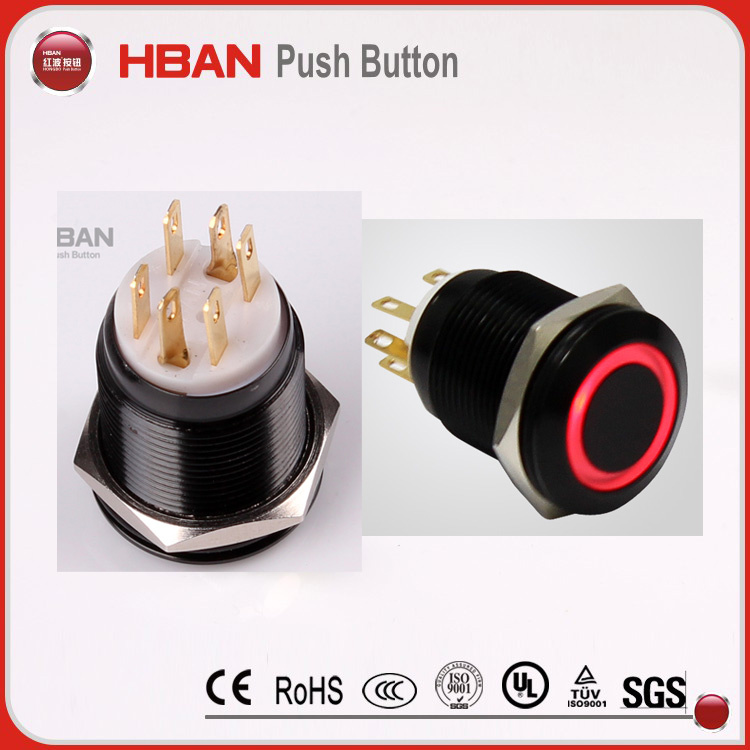 CE RoHS (19mm) Ring-Illumination Momentary Latching Industrial Pushbutton Switch