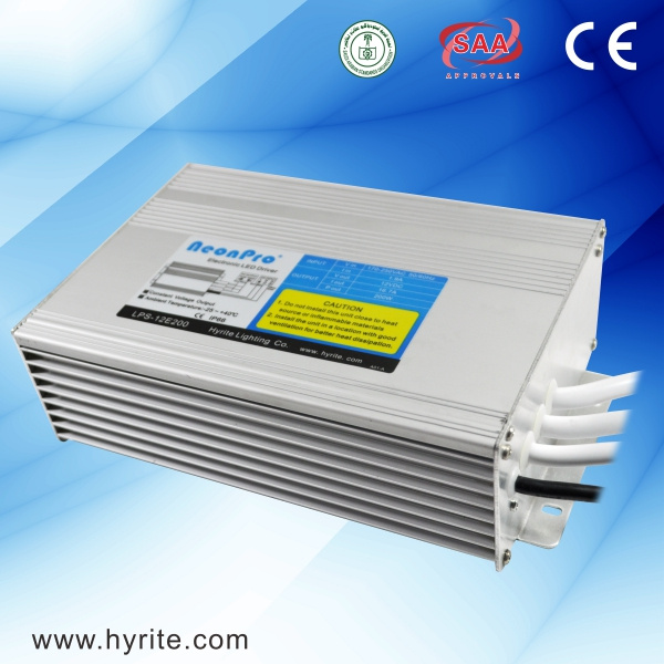 Waterproof IP67 200W 12V LED Power Supply with SAA Approved