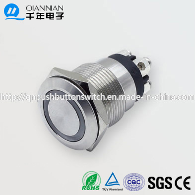 19mm 1no Resetable Self-Locking Flat Ring Illuminated IP67 Ik10 Push Button Switch