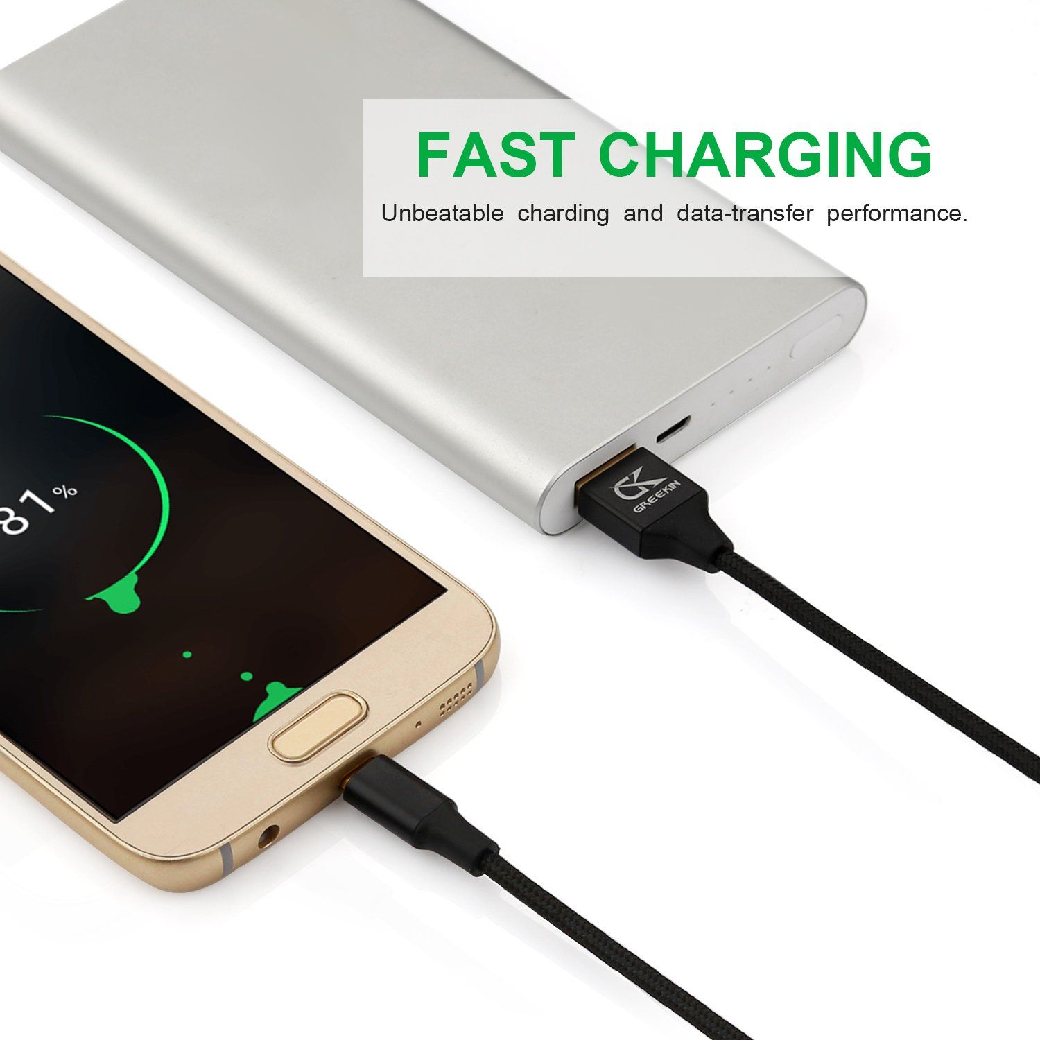 Micro USB Cable, Double-Sided Durable Nylon Braided for Android Devices