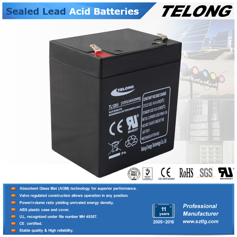 12V 5ah Rechargeable Sealed Lead Acid Battery for LED Light