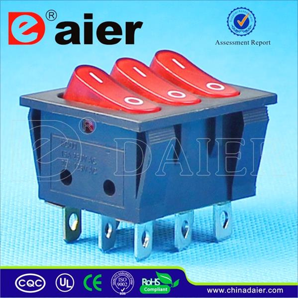 3 Pole Rocker Switch 16A 250V with Three Lights