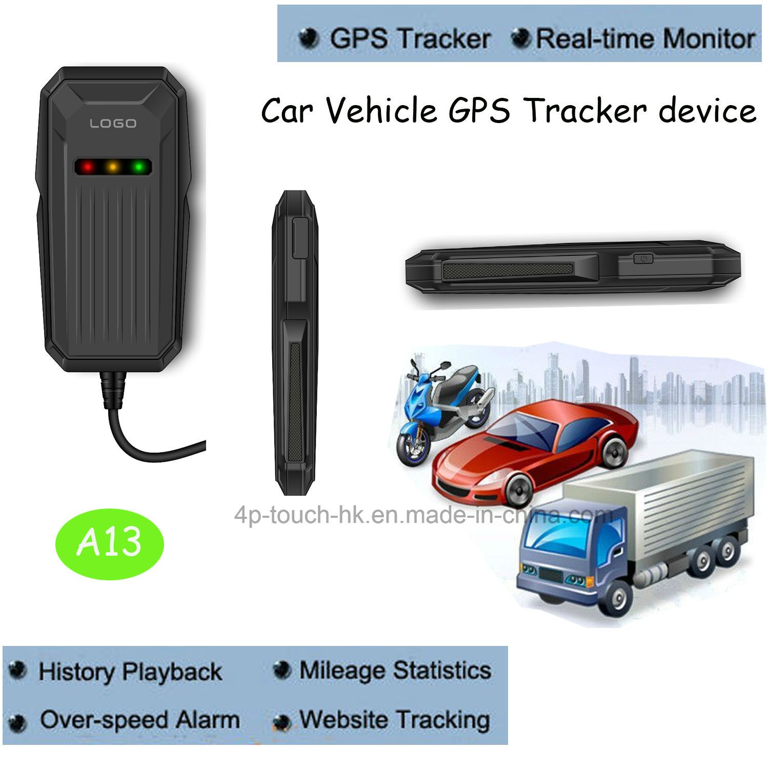Cable Car/Motorcycle GPS Tracker with Relay for Remote Shutdown (A13)