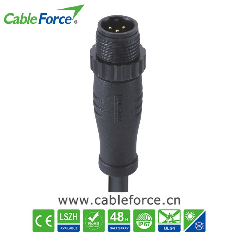 M12 3pins a Code Male Straight Waterproof Connector with Plastic Screws