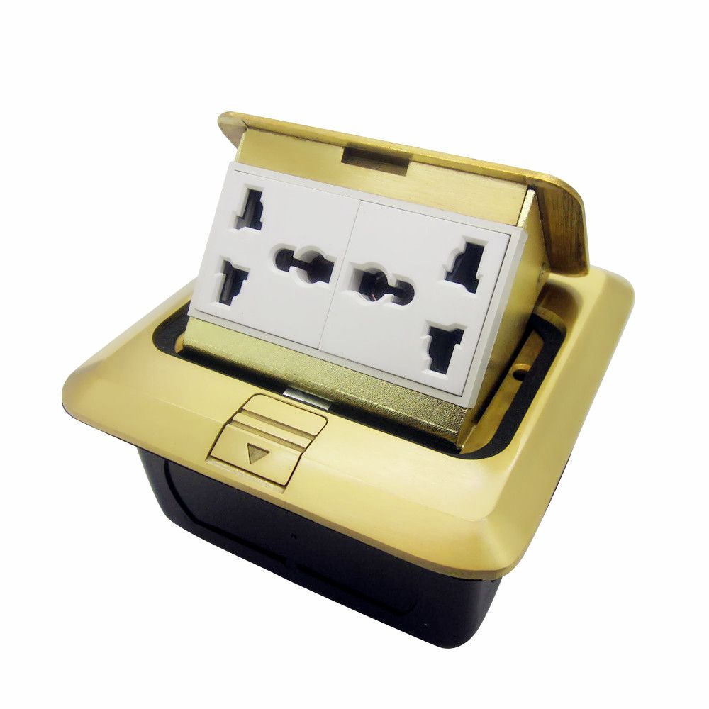 Square Golden 2 Gang Multifunction Spring Type Floor Socket