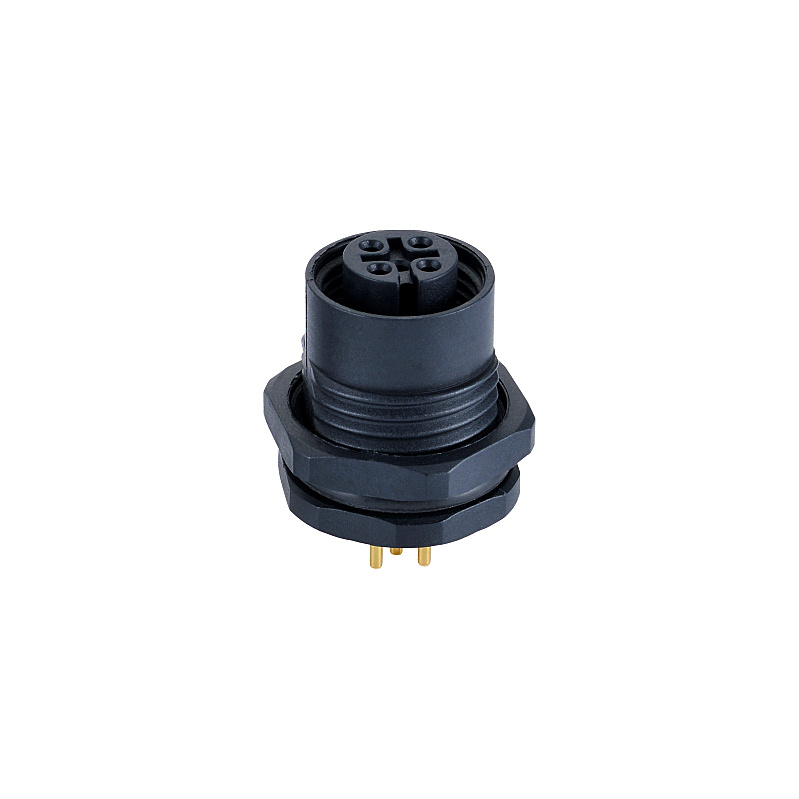 M12 PCB Connector 5pin Female Panel Front Mounting Connector with Plastic Screw