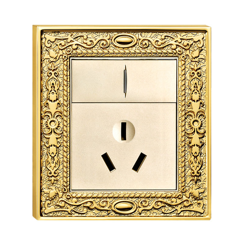 24k Gold Plated Brass Wall Socket with Switch