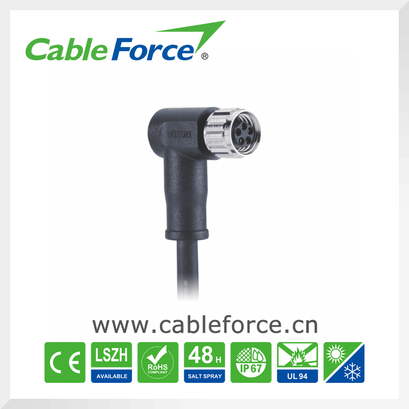 M8 5pin Female Right Angled Molded Cable Connector for Factory Automation with Ce Certification