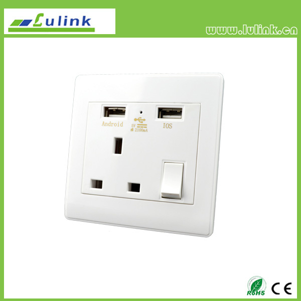 British Type Double USB Wall Socket, 2 USB Charger UK Outlet