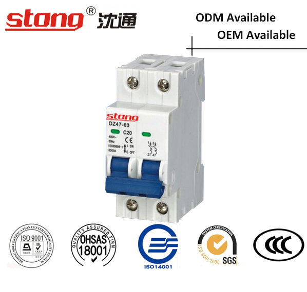 Mini Circuit Breaker High Quality 1-63A with Indicator 2p