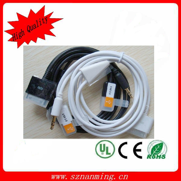 USB Data Cable Charger Car Aux USB Audio Cable for iPhone 4 3G 3GS