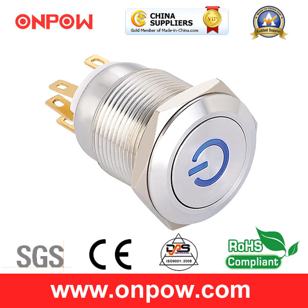 Onpow 19mm Metal Pushbutton Switch (LAS1GQ-11DT/B/12V/S, CE, CCC, RoHS)