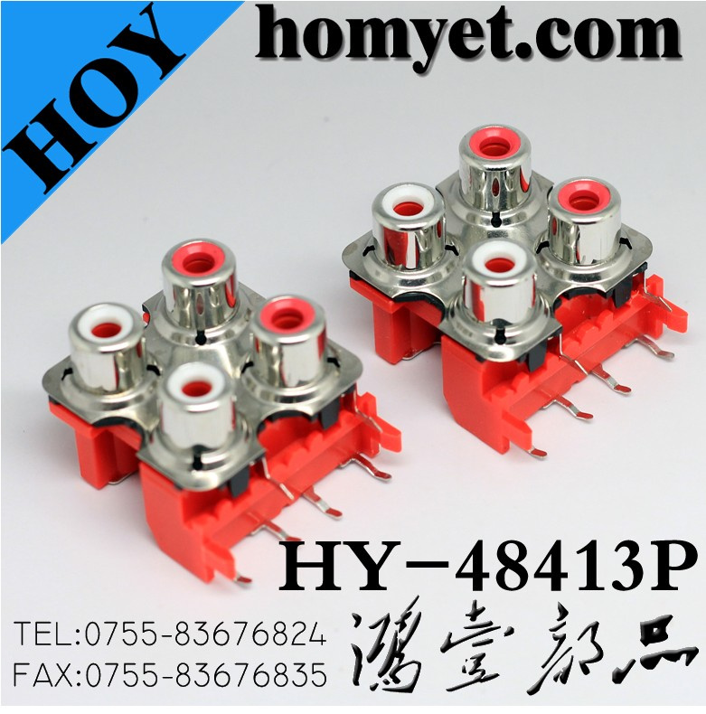 SMD Four Holes RCA Socket with Silvering in Red (HY-48413P)