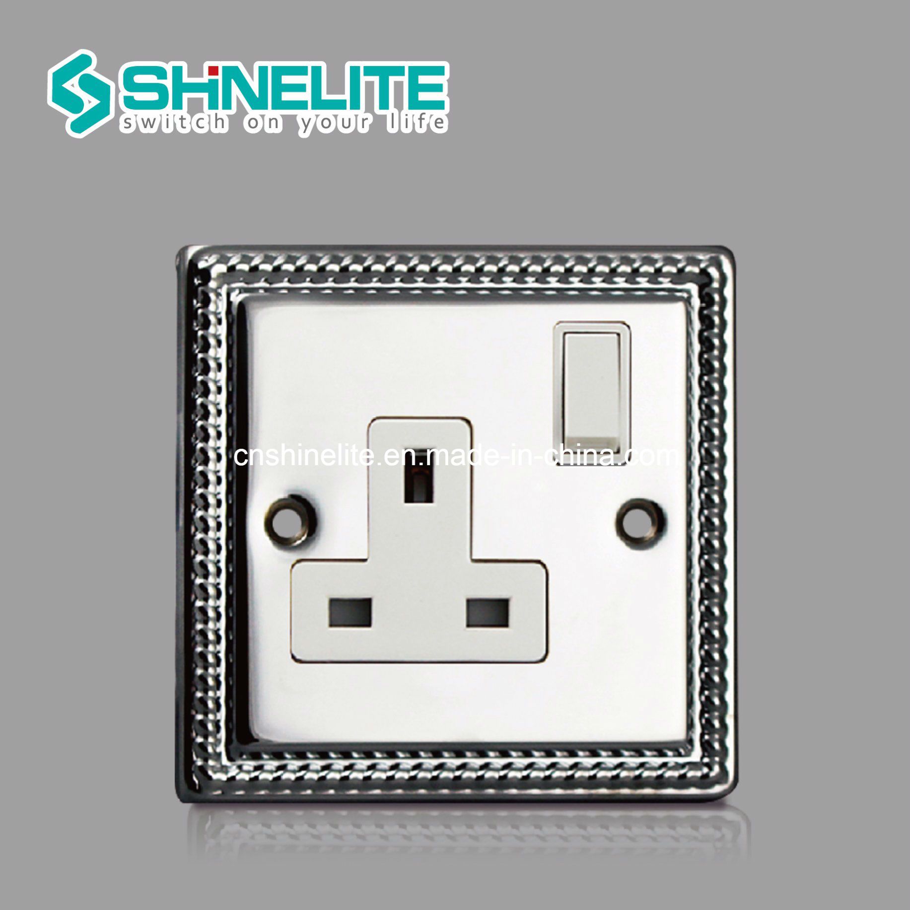 Satin Chrome 13A 1 Gang BS Wall Switch Socket