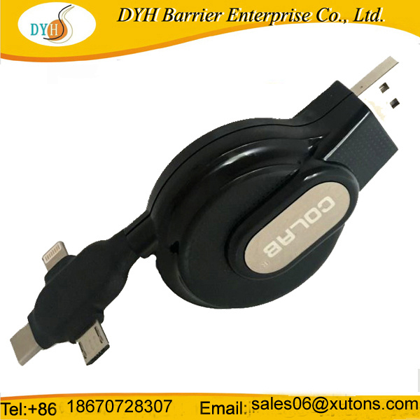 ABS Head 2.4A TPE Retractable 3 in 1 Micro and Type C USB Charging Data Cable