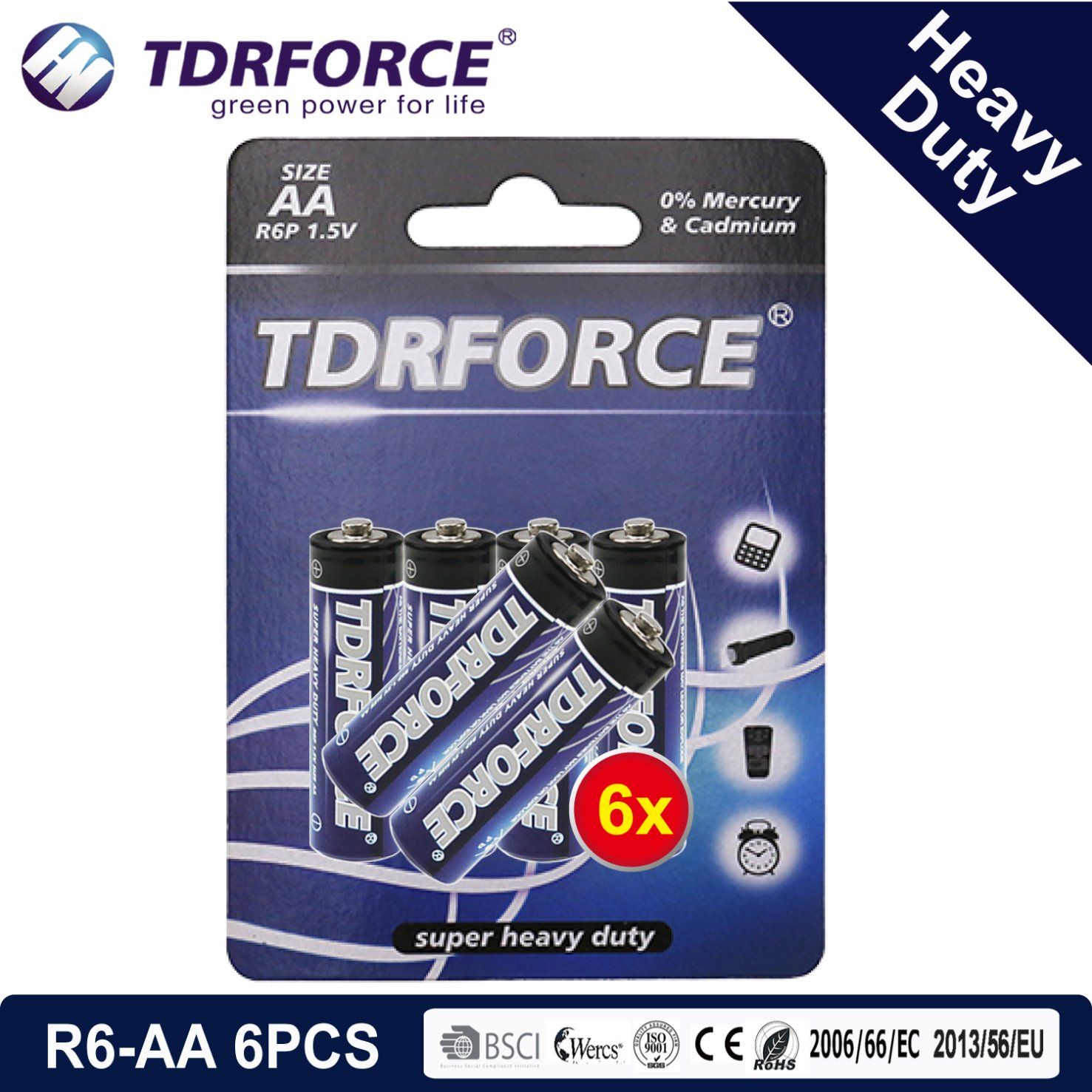 1.5V Heavy Duty Dry Battery with BSCI for Flashlight (R6-AA 6PCS)
