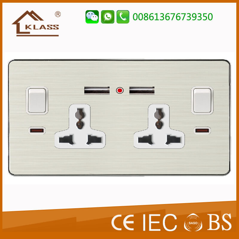Metal Aluminum Mf 2*13A Socket with Dual USB Socket