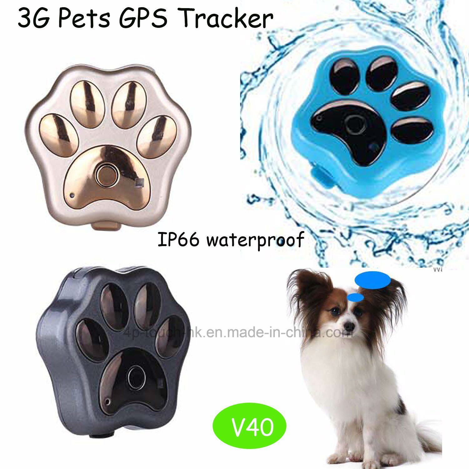 3G/WCDMA IP66 Waterproof Pets GPS Tracker with GPS+Lbs+WiFi (V40)