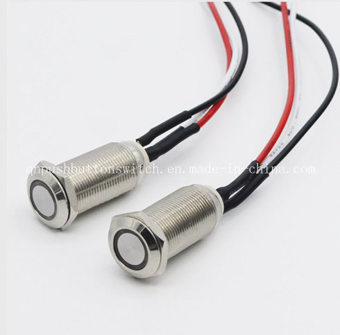12mm Flat Ring LED Latching with Wire Push Button Switch